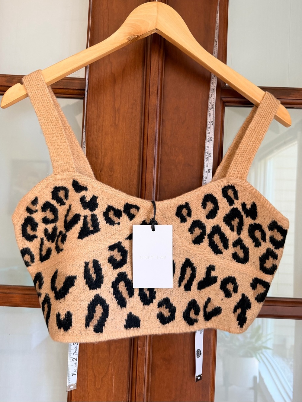 GREY LAB Tan and Black Leopard Knit Crop Top